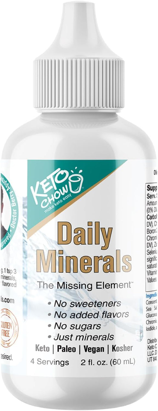 Keto Chow Daily Minerals Drops 2 oz - Electrolyte Balance - Copper, Magnesium, Chromium, Zinc, Boron, Selenium - Zero Sugar - Keto, Gluten Free, Vegan, Non GMO - Travel Size