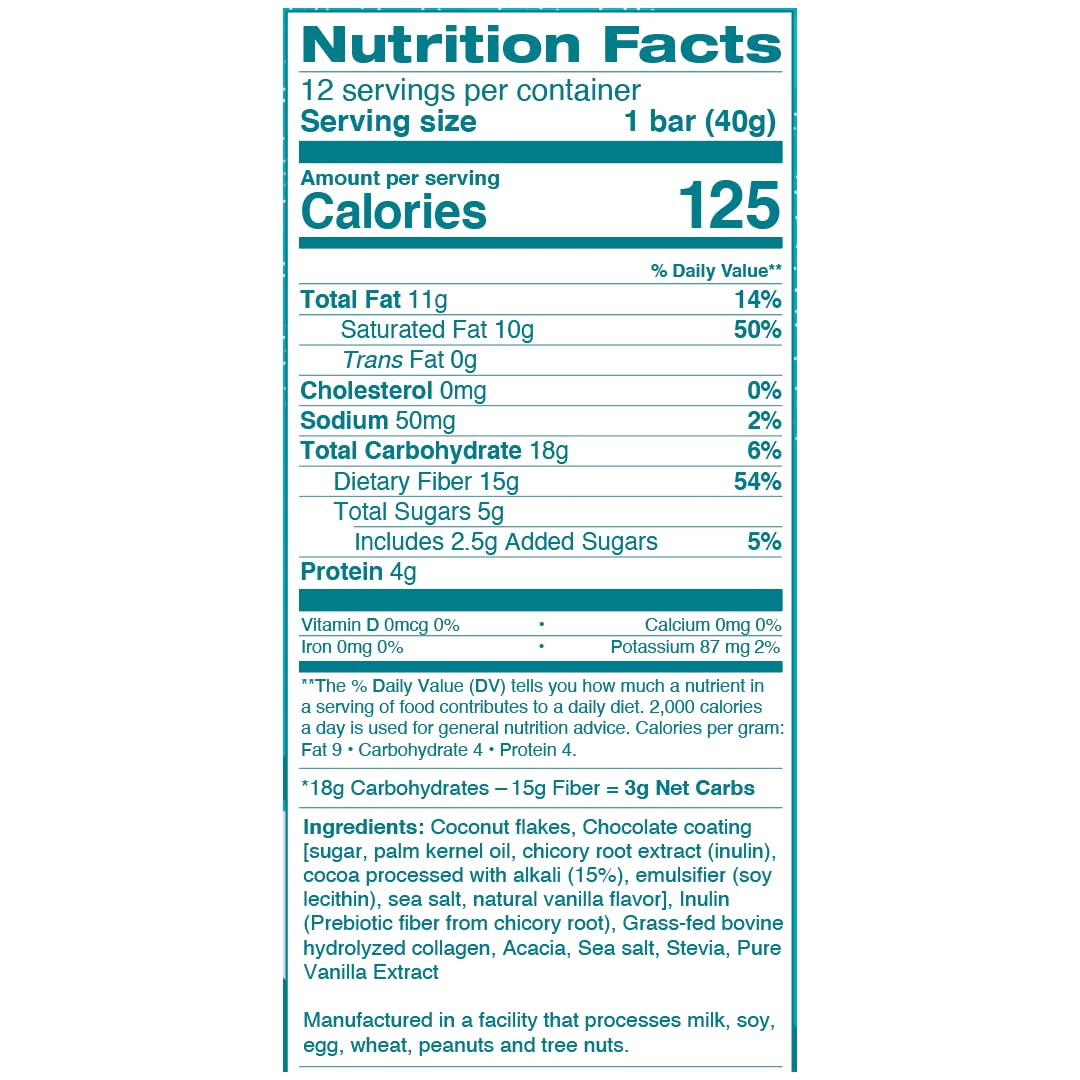 Keto Collagen Fiber Bars - 12 Bars, High Fiber, Low Carb, Gluten-Free, Keto & Paleo-Friendly