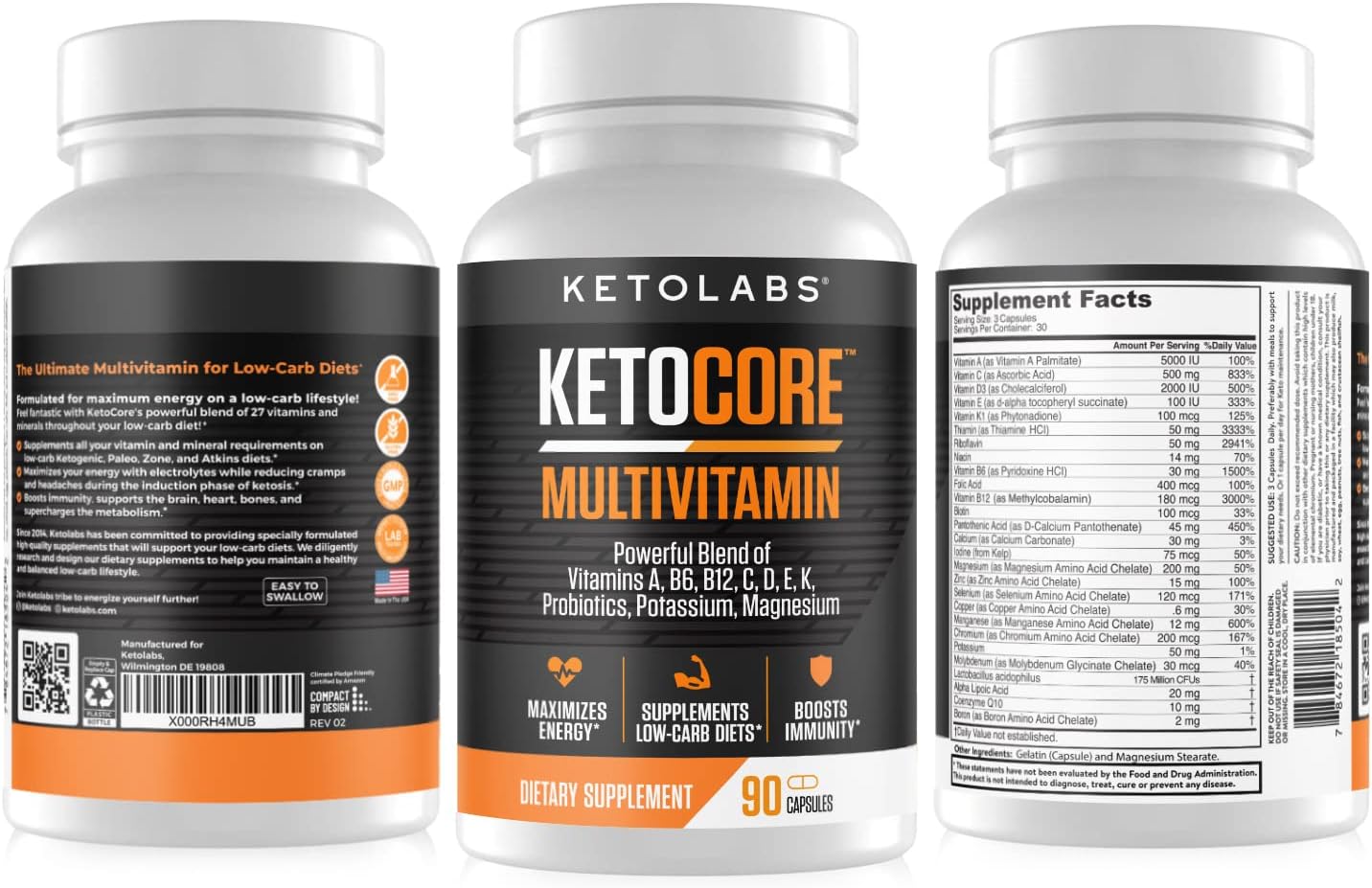 Keto Core Multivitamin for Men & Women | Keto & Carnivore Diet Supplements | No Keto Flu | High in Magnesium & Potassium | 90 Capsules