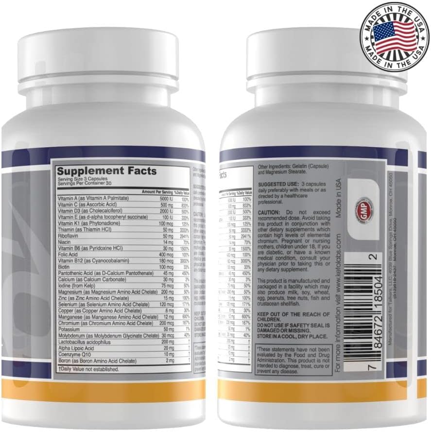 Keto Core Multivitamin for Men & Women | Keto & Carnivore Diet Supplements | No Keto Flu | High in Magnesium & Potassium | 90 Capsules