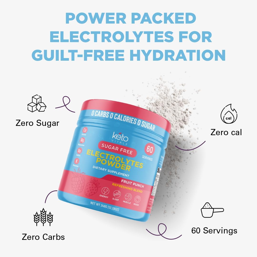 Keto Electrolyte Powder Mix | High Potassium, Magnesium, Sodium, Calcium | Sugar-Free Energy Drink | Zero Cal, Carb Keto Supplement