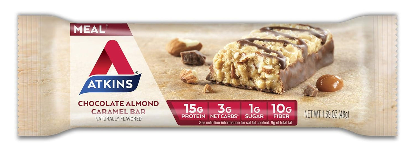 Keto-Friendly Atkins Chocolate Almond Caramel Bar with Real Almond Butter, Gluten-Free Snack (5 Count)