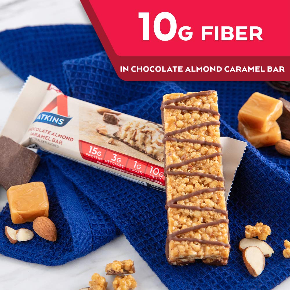 Keto-Friendly Atkins Chocolate Almond Caramel Bar with Real Almond Butter, Gluten-Free Snack (5 Count)