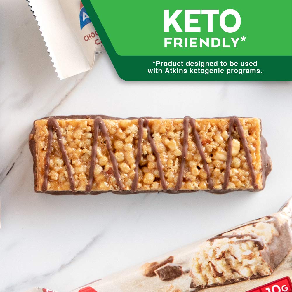 Keto-Friendly Atkins Chocolate Almond Caramel Bar with Real Almond Butter, Gluten-Free Snack (5 Count)