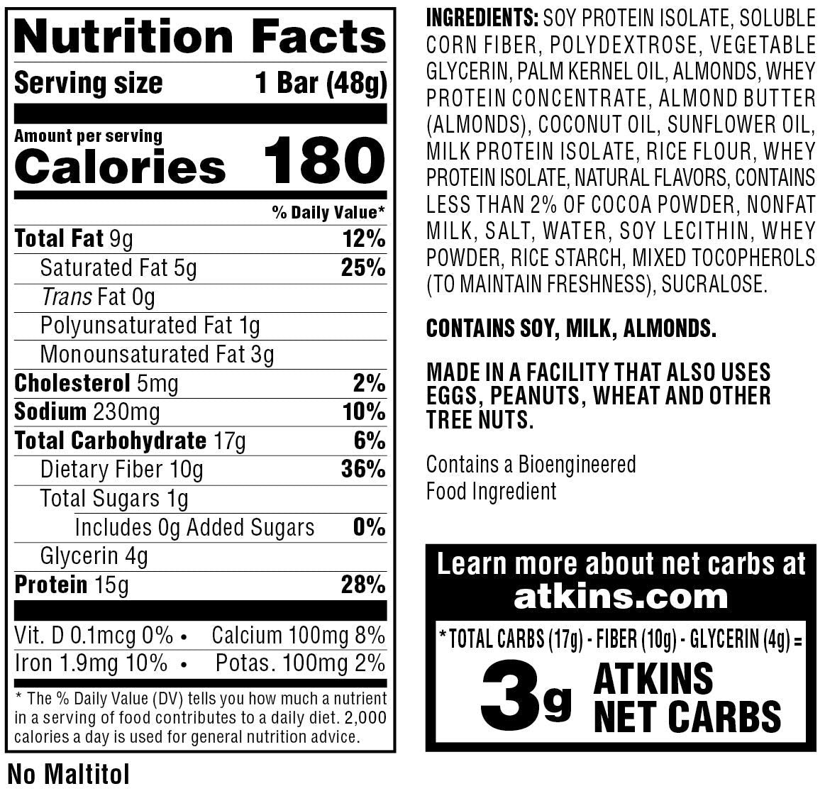 Keto-Friendly Atkins Chocolate Almond Caramel Bar with Real Almond Butter, Gluten-Free Snack (5 Count)