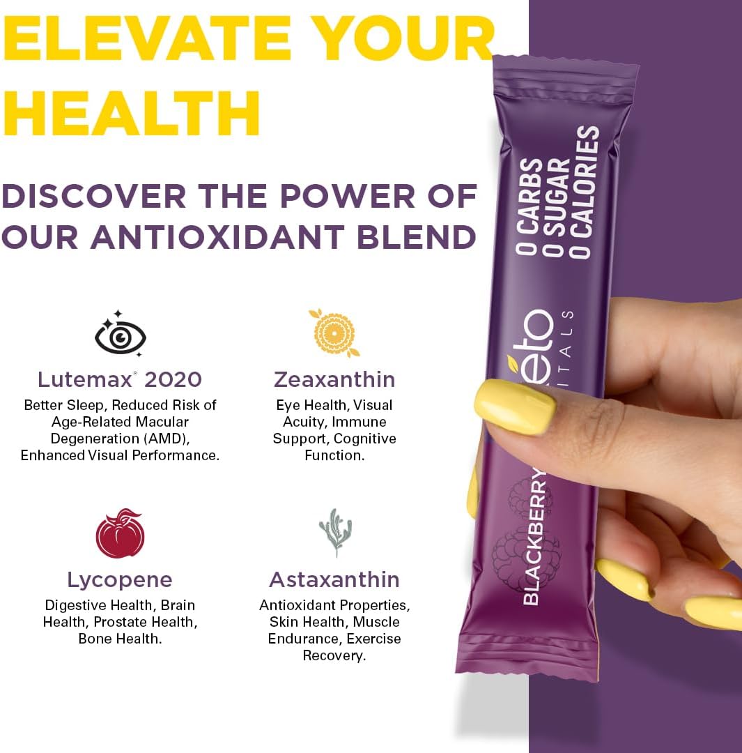 Keto-Friendly Berry Antioxidant Electrolyte Powder Packets - Variety Pack of 30 Individual Travel Packets - Zero Calorie & Carb Energy Drink Mix