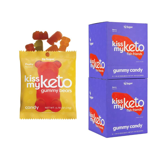 Keto-Friendly Candy Gummy Bears and Fish Combo Pack - 24 Pack