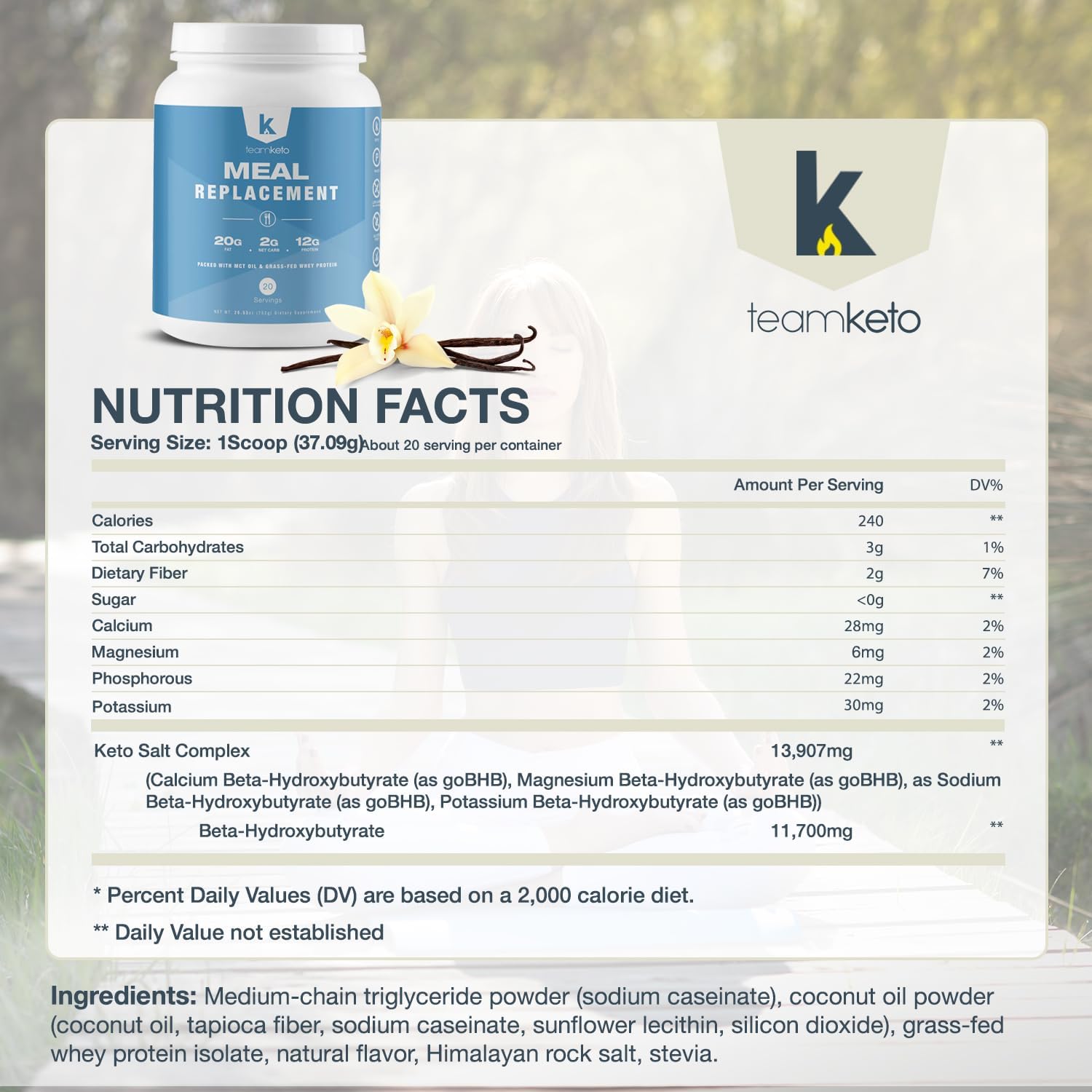 Keto-Friendly Meal Replacement Powder with MCT Powder, Grass-Fed Whey Protein, and Natural Flavors for Ketosis - Low Carb Energy Boost - 742g Vanilla Flavor