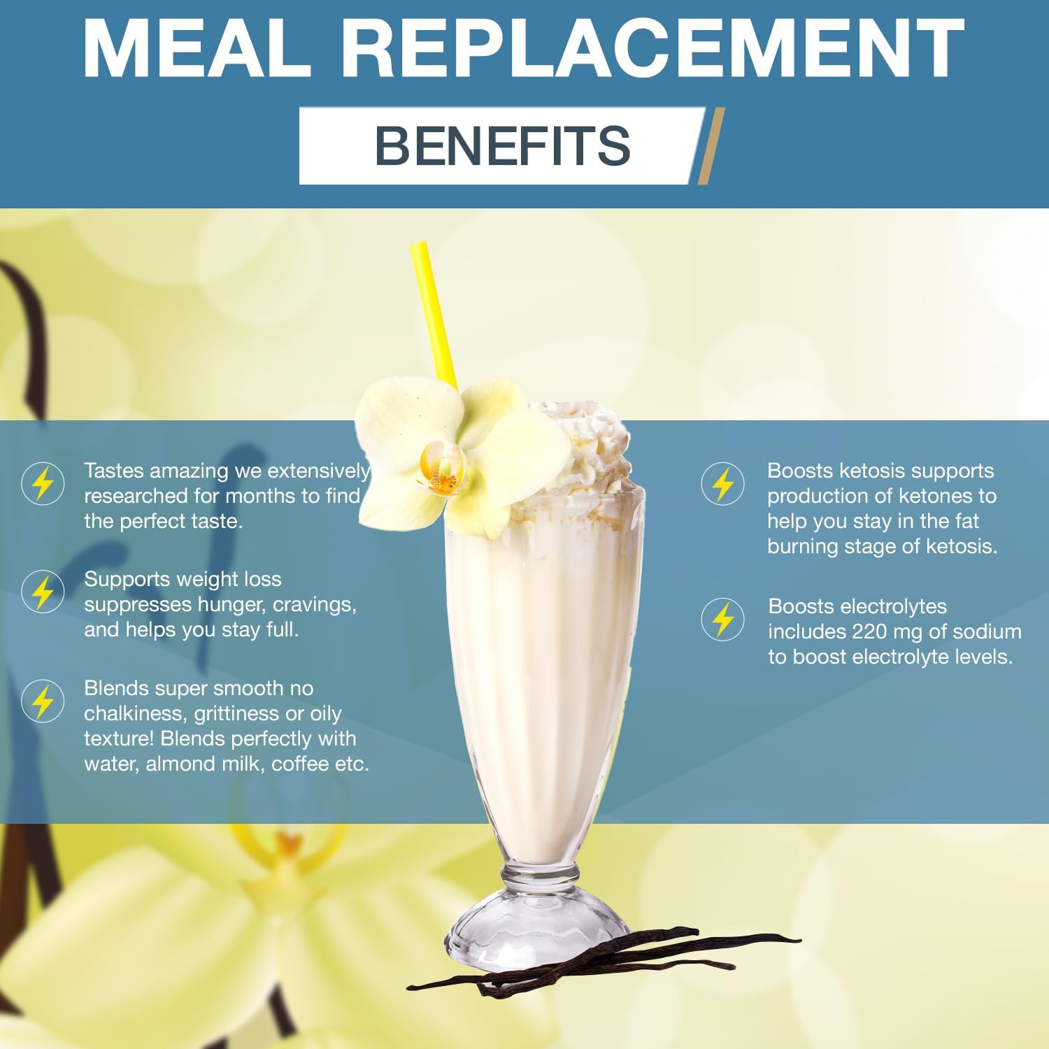 Keto-Friendly Meal Replacement Powder with MCT Powder, Grass-Fed Whey Protein, and Natural Flavors for Ketosis - Low Carb Energy Boost - 742g Vanilla Flavor