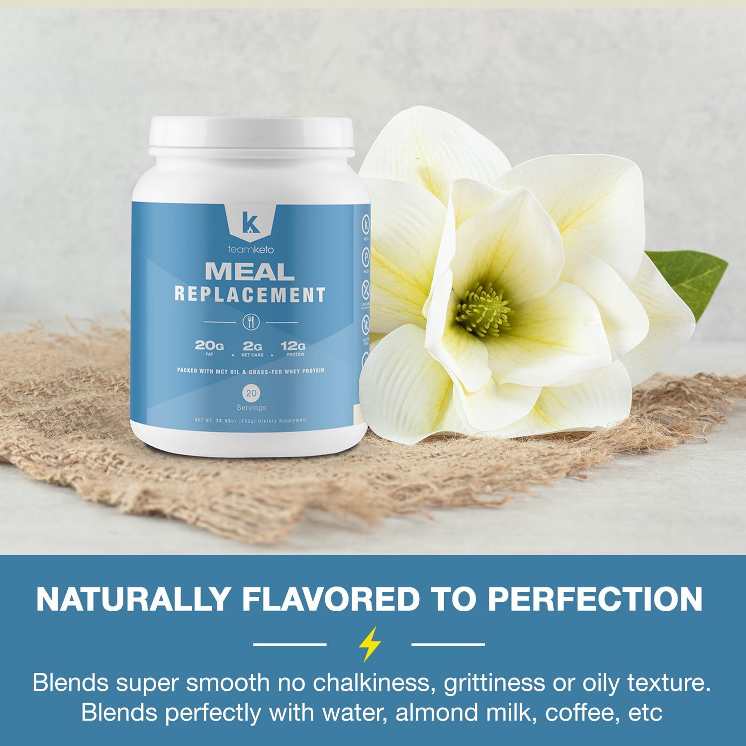 Keto-Friendly Meal Replacement Powder with MCT Powder, Grass-Fed Whey Protein, and Natural Flavors for Ketosis - Low Carb Energy Boost - 742g Vanilla Flavor