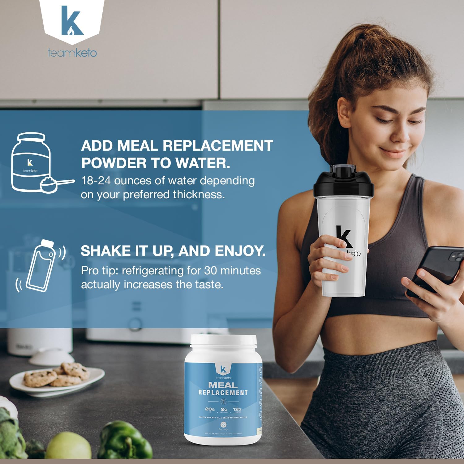 Keto-Friendly Meal Replacement Powder with MCT Powder, Grass-Fed Whey Protein, and Natural Flavors for Ketosis - Low Carb Energy Boost - 742g Vanilla Flavor