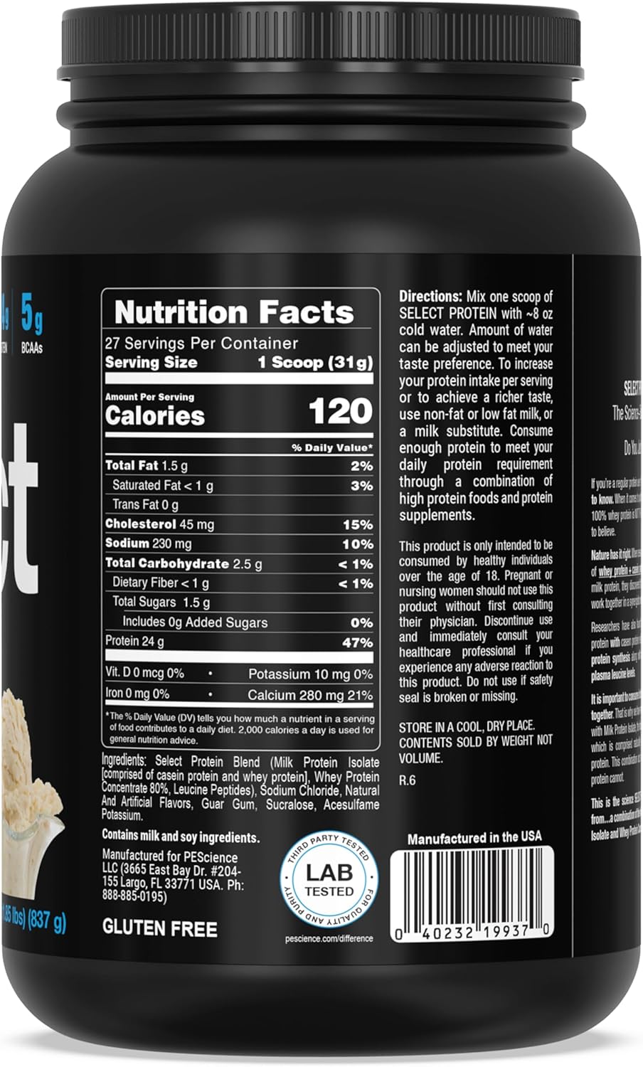 Keto-Friendly PEScience Select Gourmet Vanilla Low Carb Protein Powder - 27 Servings, Gluten-Free