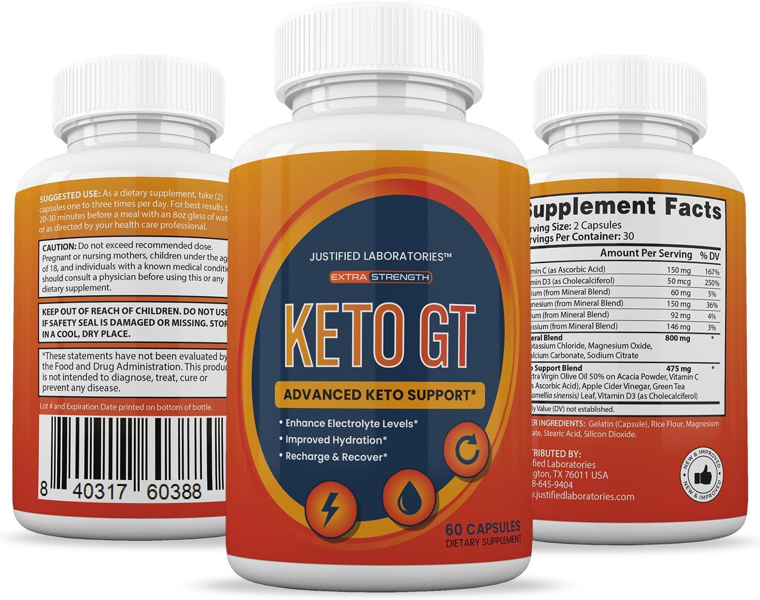 Keto GT Keto Pills 1275MG - 2 Pack with ACV, Olive Oil & Green Tea - 120 Capsules