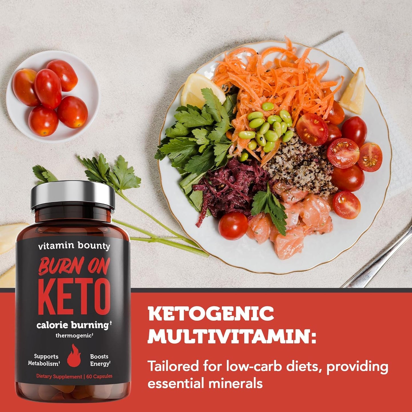 Keto Multivitamin with Magnesium, Potassium, MCT - Energy Boost, Cramp Relief, 60 Capsules