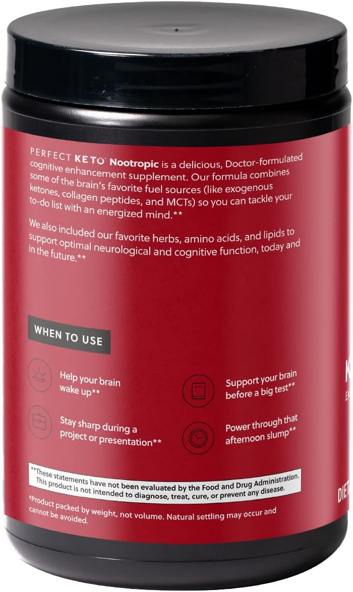 Keto Nootropic Brain Support Supplement with Alpha Lipoic Acid, L Theanine, Ginkgo Biloba - Caffeine Free Energy Drink Mix for Focus and Clarity - 15 Servings