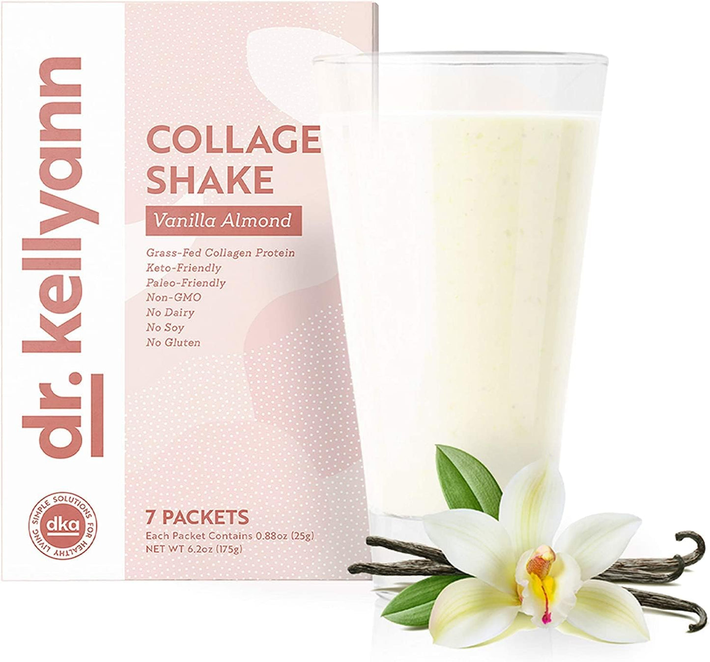 Keto Vanilla Almond Shake Mix - Grass-Fed Collagen Protein, Gluten-Free, Non-GMO (7 Servings)