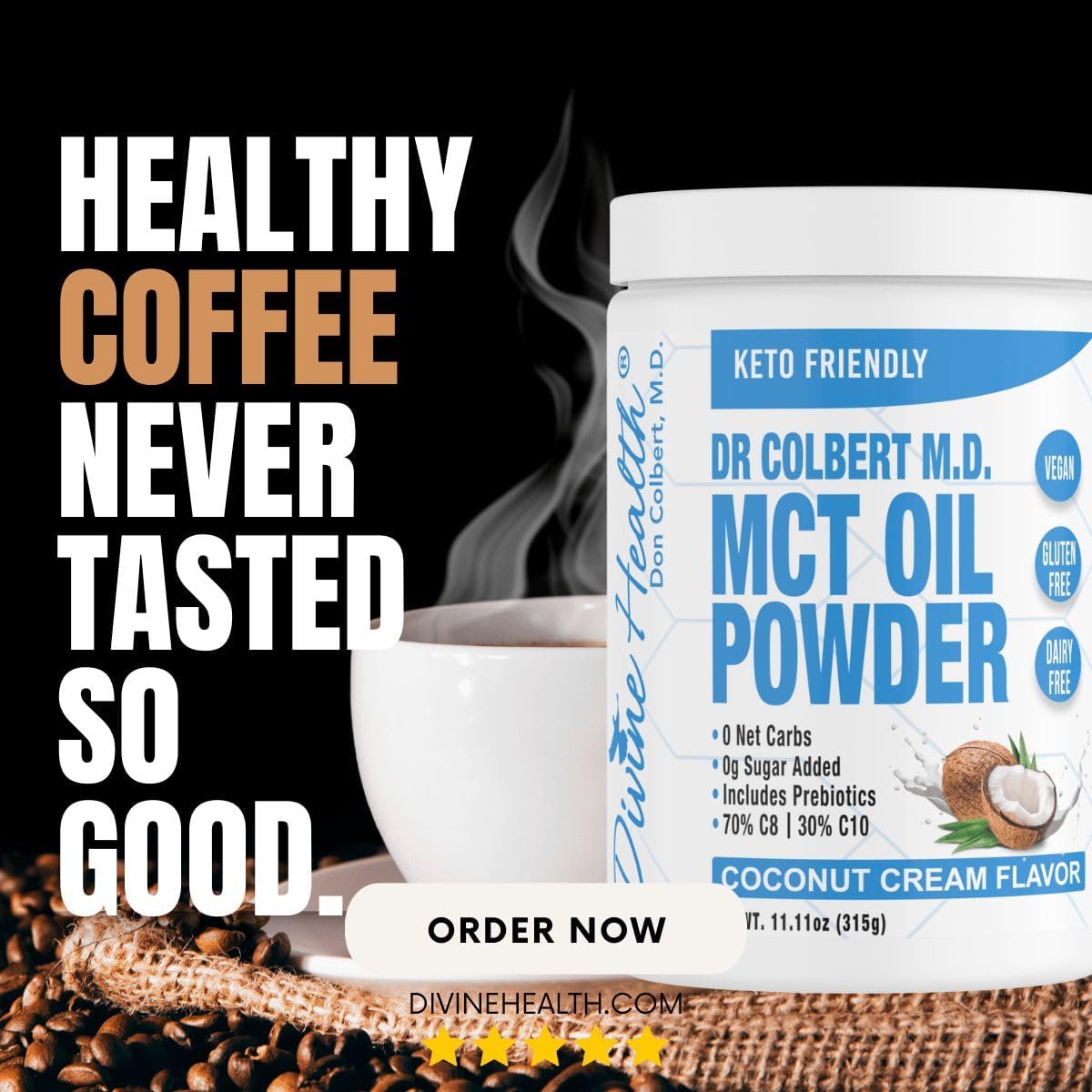 Keto Zone MCT Oil Powder - Coconut Cream Flavor - 30 Day Supply - 75% C8 25% C10 - 0 Net Carbs - Natural Keto Approved Supplement