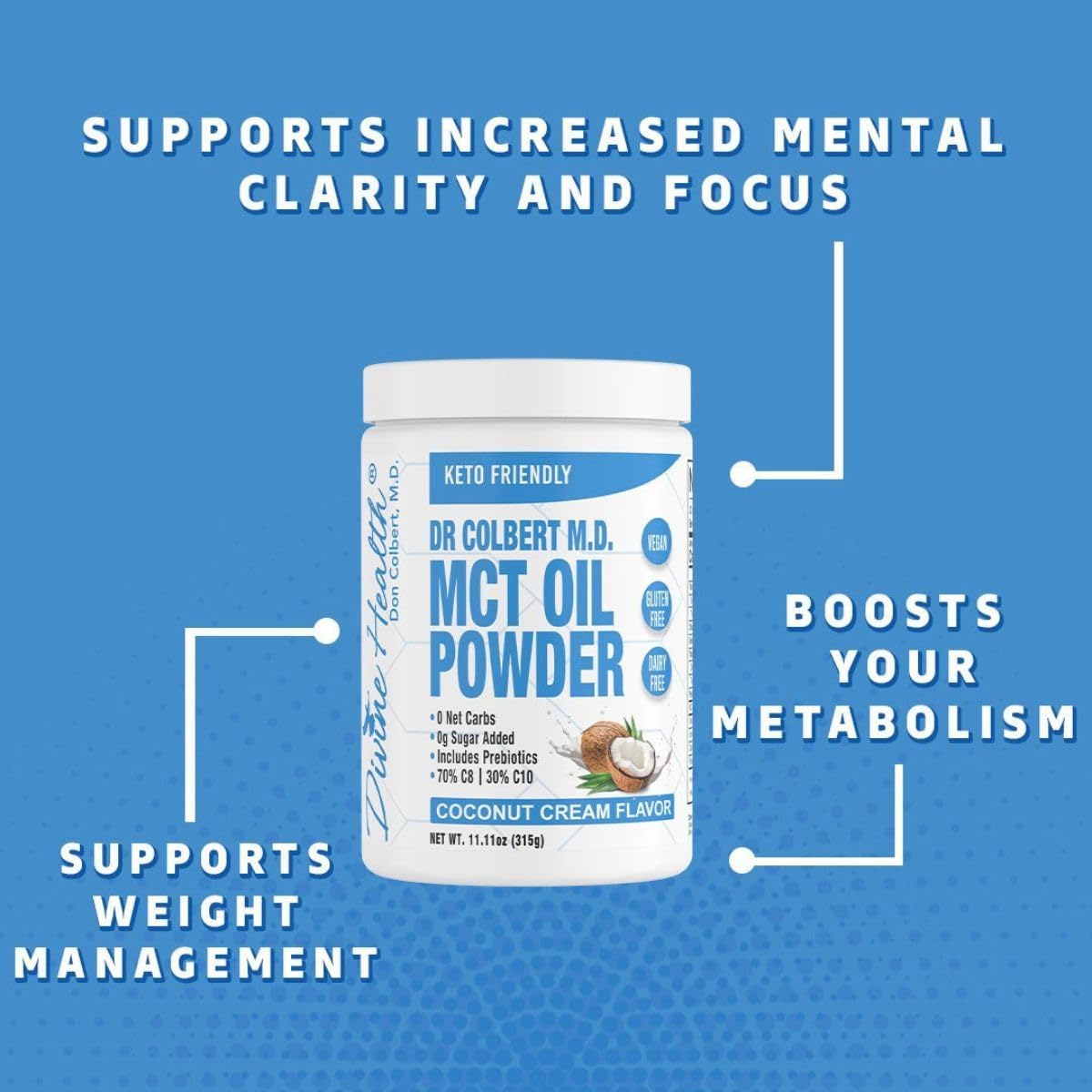 Keto Zone MCT Oil Powder - Coconut Cream Flavor - 30 Day Supply - 75% C8 25% C10 - 0 Net Carbs - Natural Keto Approved Supplement