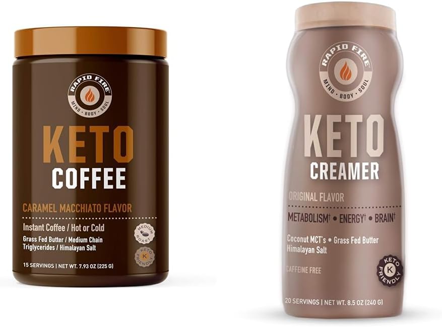 Ketogenic Coffee Mix Caramel Macchiato with MCT Creamer for Rapid Weight Loss and Metabolism Support - 7.93 and 8.5 Ounces