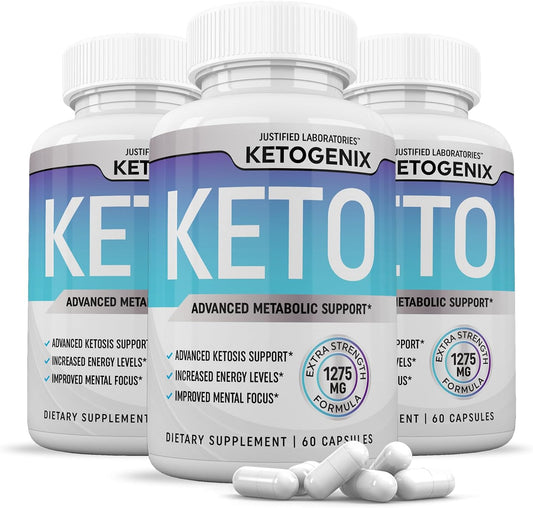 Ketogenix Keto Pills 1275MG (3 Pack) with Apple Cider Vinegar, Olive Oil, Green Tea - 180 Capsules