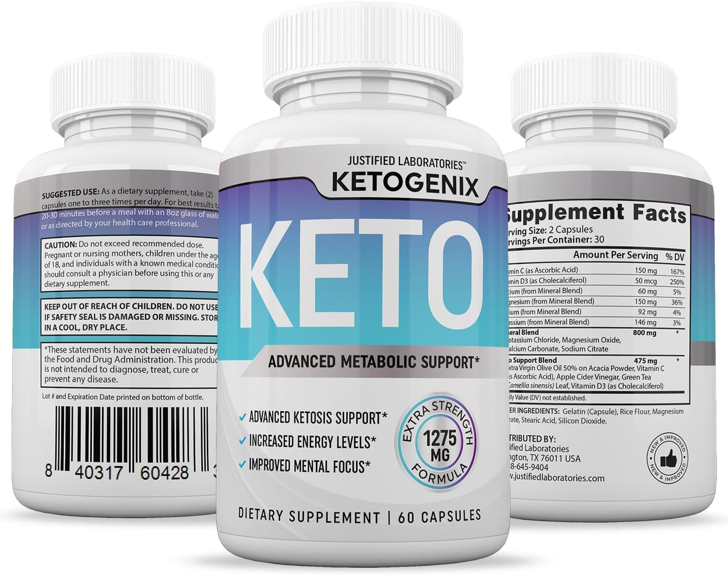 Ketogenix Keto Pills 1275MG (3 Pack) with Apple Cider Vinegar, Olive Oil, Green Tea - 180 Capsules