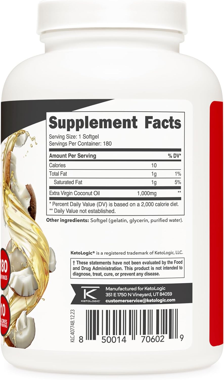 Ketologic Coconut Oil Softgels - 1,000MG per Serving (180 Count)