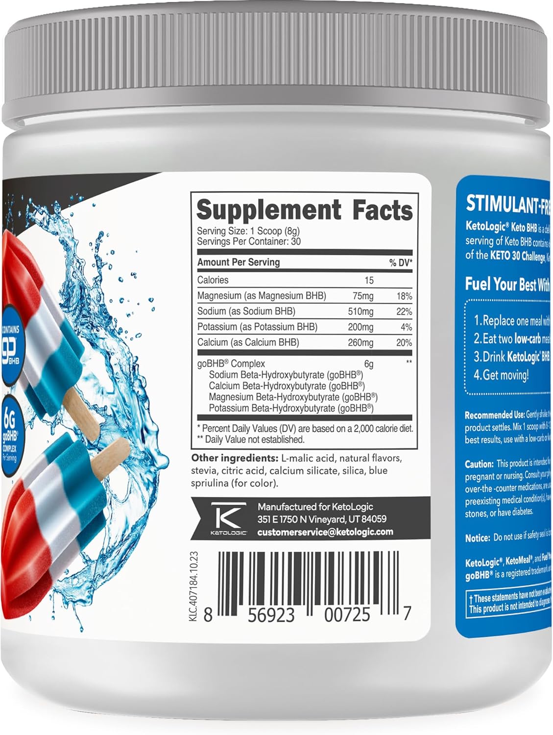 Ketologic Keto BHB Patriot Pop Flavor - 30 Servings, Exogenous Ketone Supplement with goBHB & Beta-Hydroxybutyrate Salts
