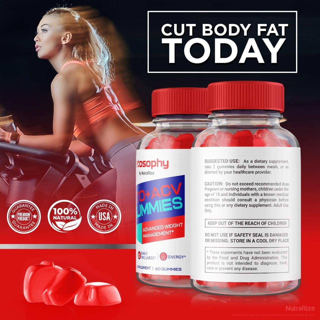 Ketosophy Keto + ACV Gummies Pack - Advanced Slimming Formula Supplement with Apple Cider Vinegar and Folic Acid - NutraRize 120 Gummies