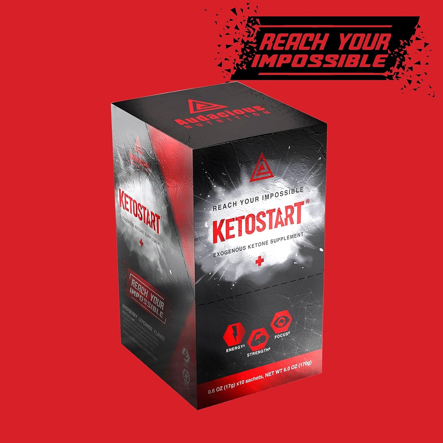 KetoStart+ Electrolyte Powder with Exogenous Ketones, Caffeine, Raspberry Lemonade Flavor - 10 Packets for Energy & Focus