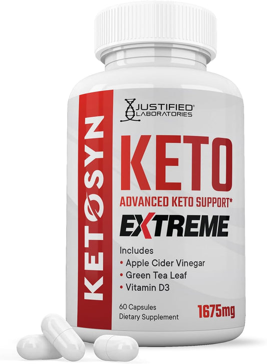 Ketosyn Keto ACV Extreme Pills - 1675 MG Keto Support Blend Capsule with Apple Cider Vinegar & Green Tea - 60 Capsules