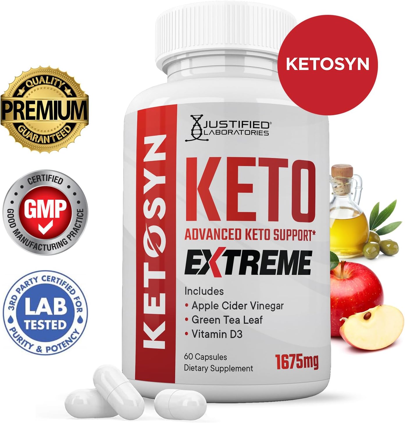Ketosyn Keto ACV Extreme Pills - 1675 MG Keto Support Blend Capsule with Apple Cider Vinegar & Green Tea - 60 Capsules