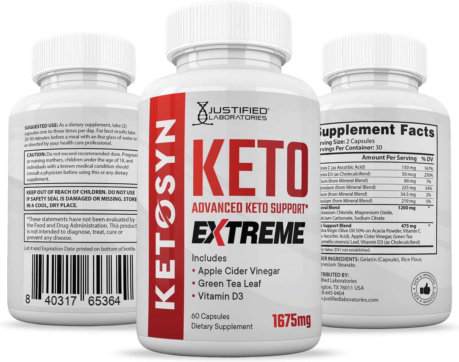 Ketosyn Keto ACV Extreme Pills - 1675 MG Keto Support Blend Capsule with Apple Cider Vinegar & Green Tea - 60 Capsules