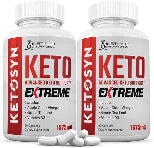 Ketosyn Keto ACV Extreme Pills 1675 MG (2 Pack) - Apple Cider Vinegar Keto Support Blend with Olive Oil, Green Tea Leaf - 120 Capsules