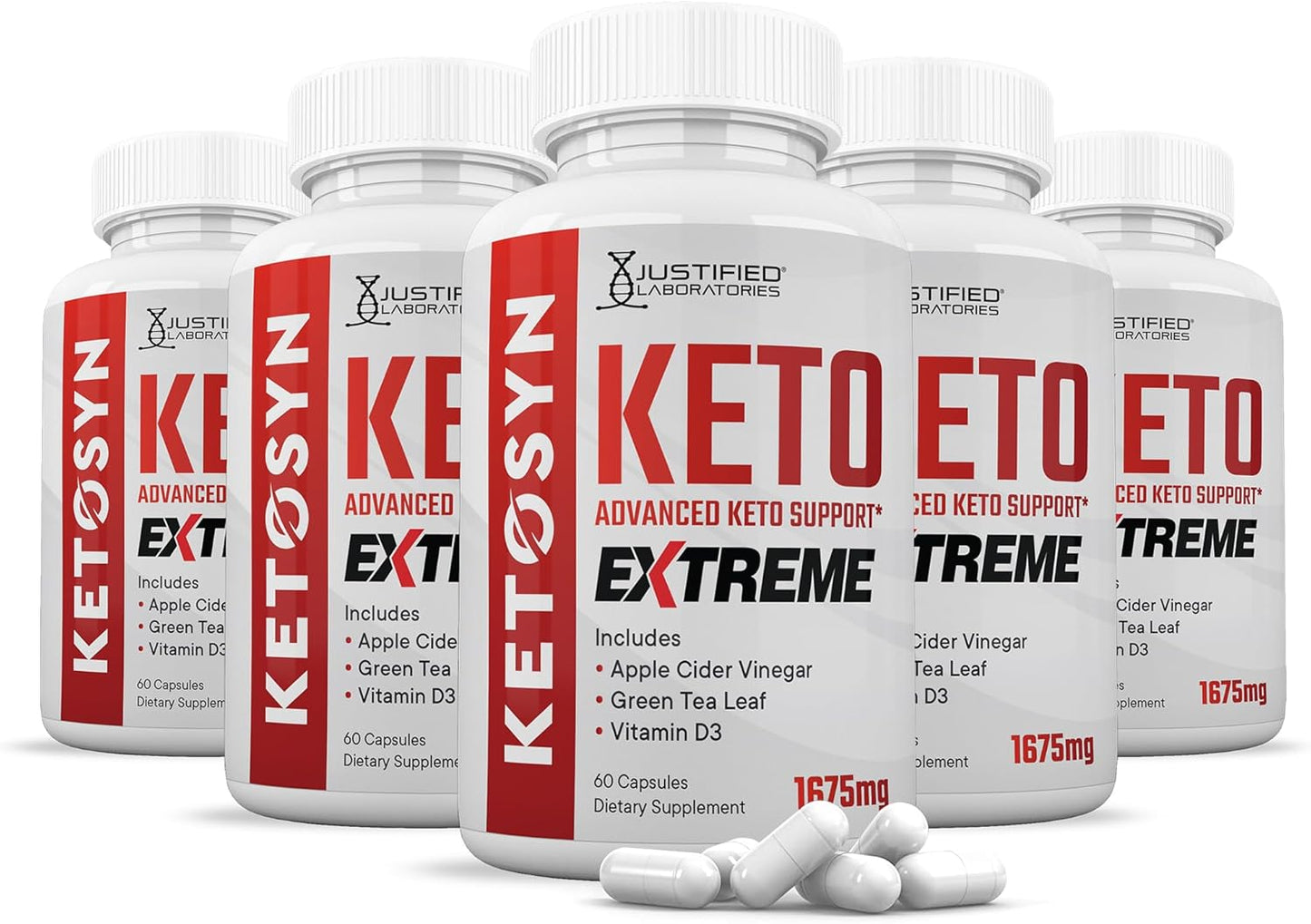 Ketosyn Keto ACV Extreme Pills 5-Pack - 1675 MG Blend with Apple Cider Vinegar, Olive Oil, Green Tea - 300 Capsules