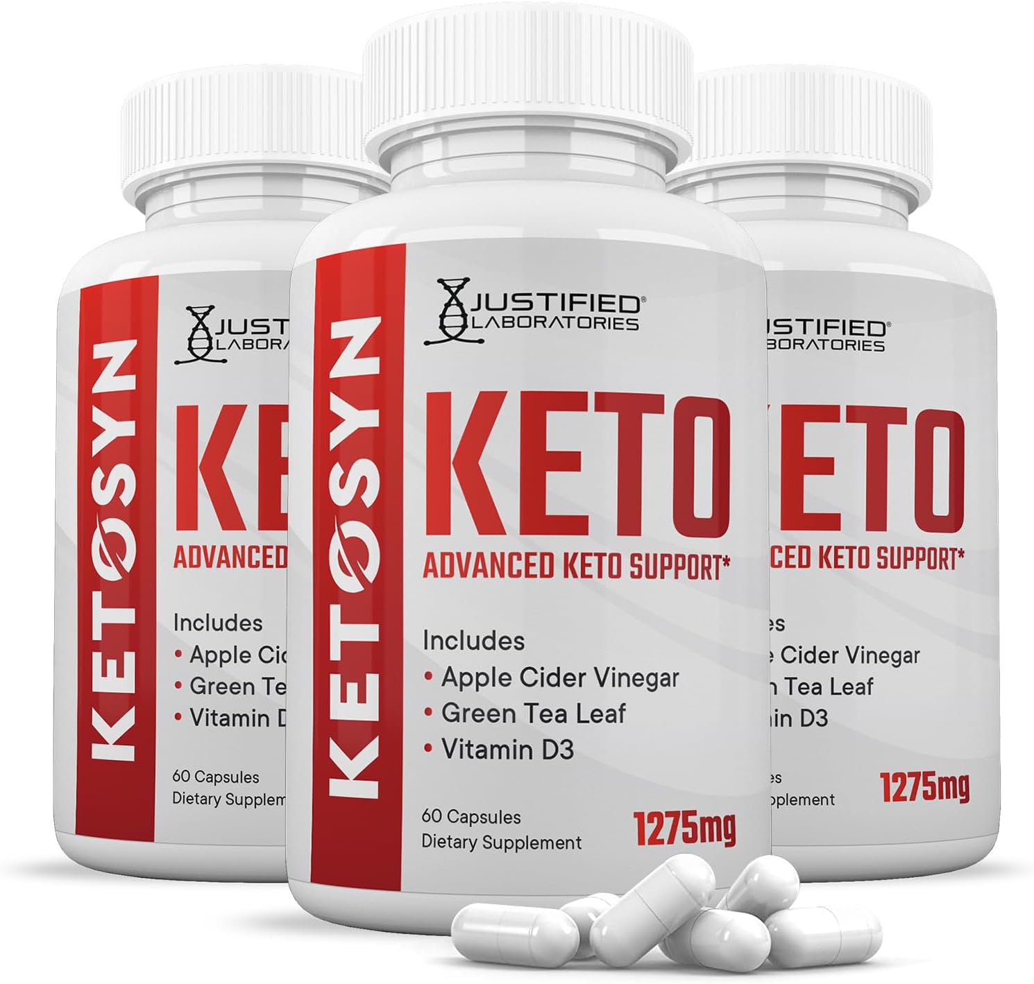 Ketosyn Keto ACV Pills (3 Pack) 1275MG Support Blend Capsules with Apple Cider Vinegar, Olive Oil, Green Tea - 180 Count
