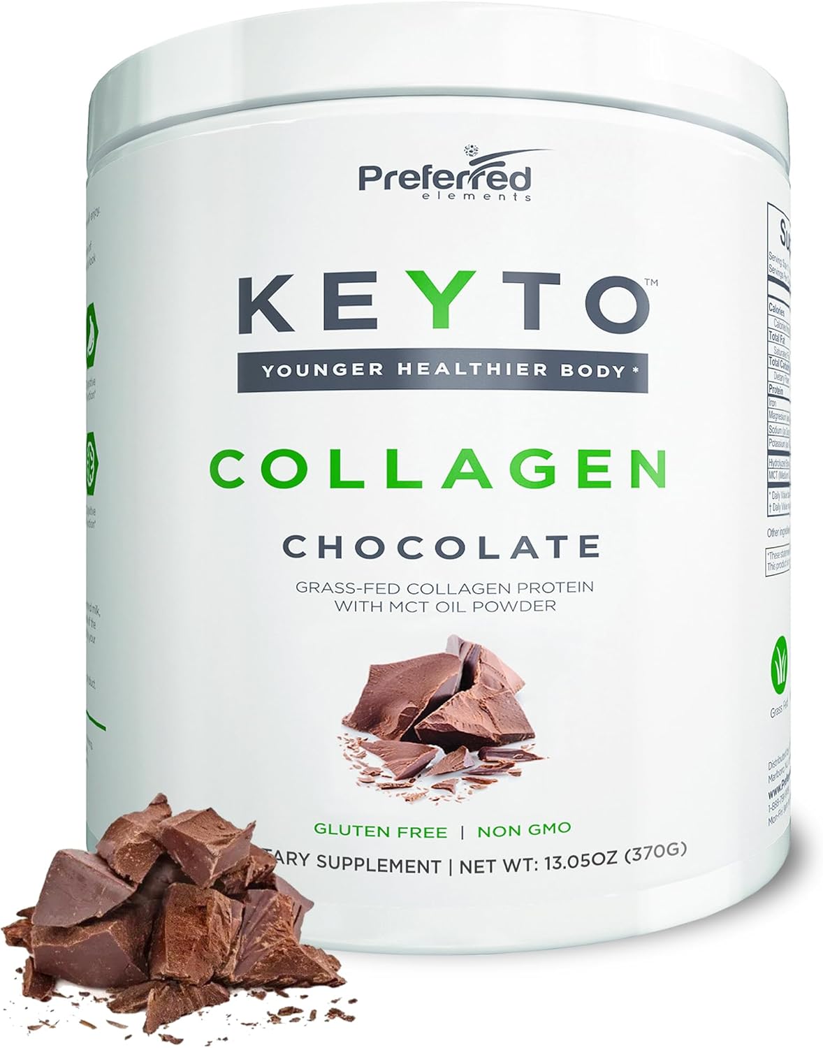 KEYTO Keto Collagen Protein Powder with MCT Oil - Grass Fed & Pasture Raised Peptides - Low Carb Diet & Snacks - Chocolate Flavor