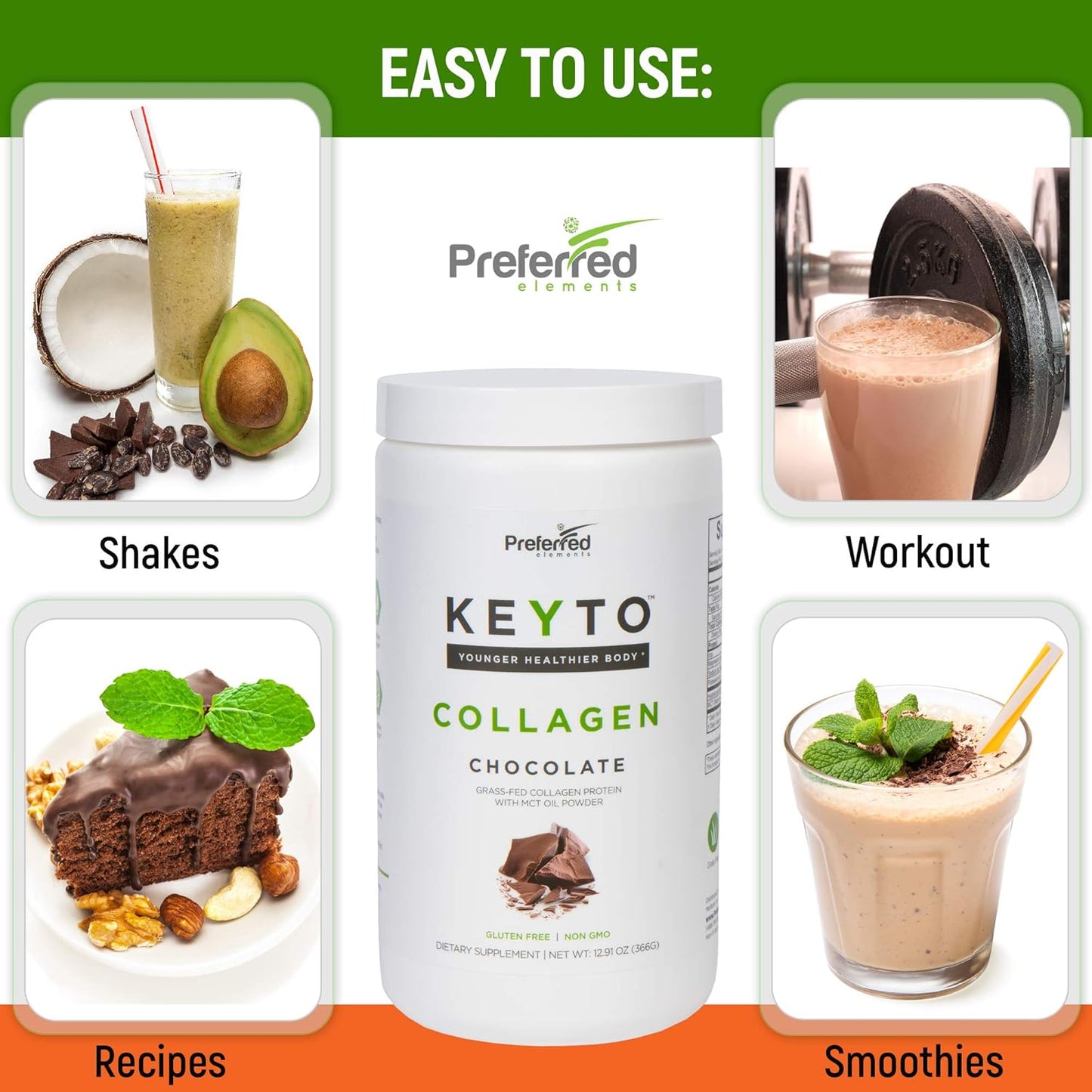 KEYTO Keto Collagen Protein Powder with MCT Oil - Grass Fed & Pasture Raised Peptides - Low Carb Diet & Snacks - Chocolate Flavor