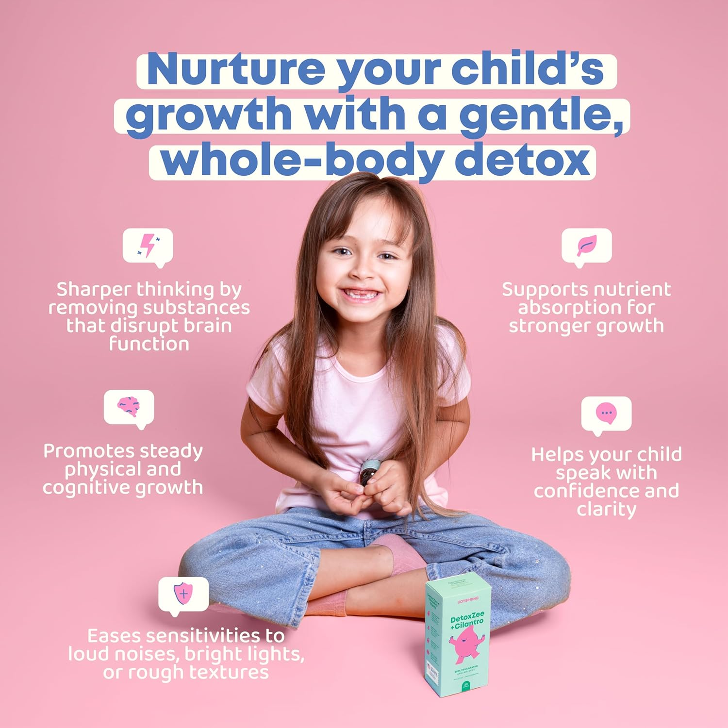 Kid-Friendly JoySpring DetoxZee Cilantro Drops - Natural Zeolite & Cilantro Extract Detox Support for Children - Gentle Whole-Body Cleanse Liquid, 30 Servings