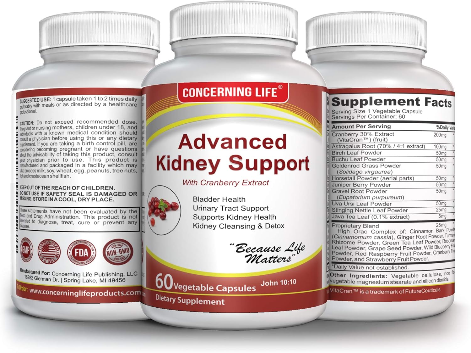 Kidney Cleanse and UTI Support Supplement with Cranberry Extract and Stinging Nettle Root - Promotes Healthy Kidneys and Bladder Health - Made in the USA by a Veteran Owned Company