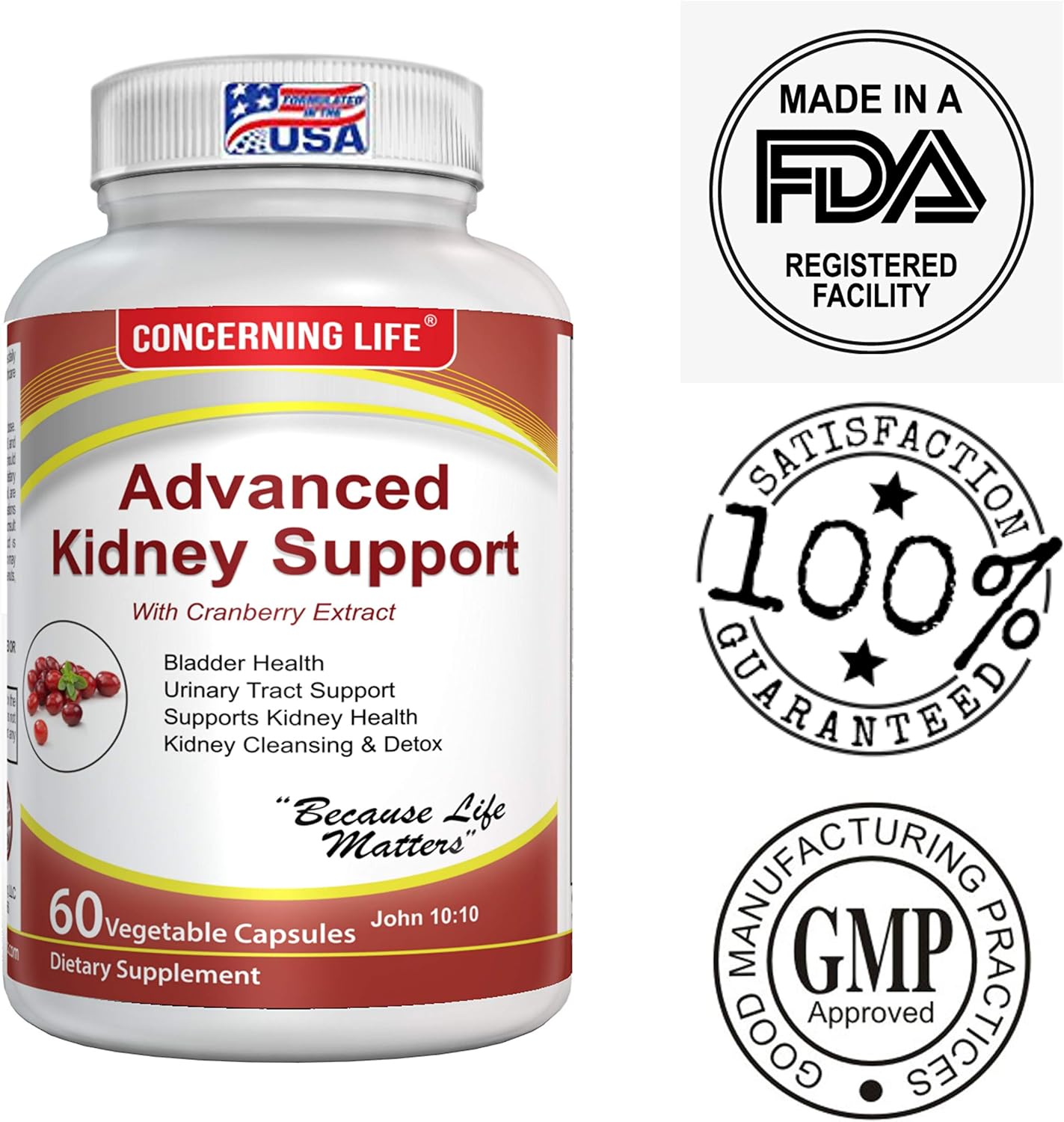 Kidney Cleanse and UTI Support Supplement with Cranberry Extract and Stinging Nettle Root - Promotes Healthy Kidneys and Bladder Health - Made in the USA by a Veteran Owned Company