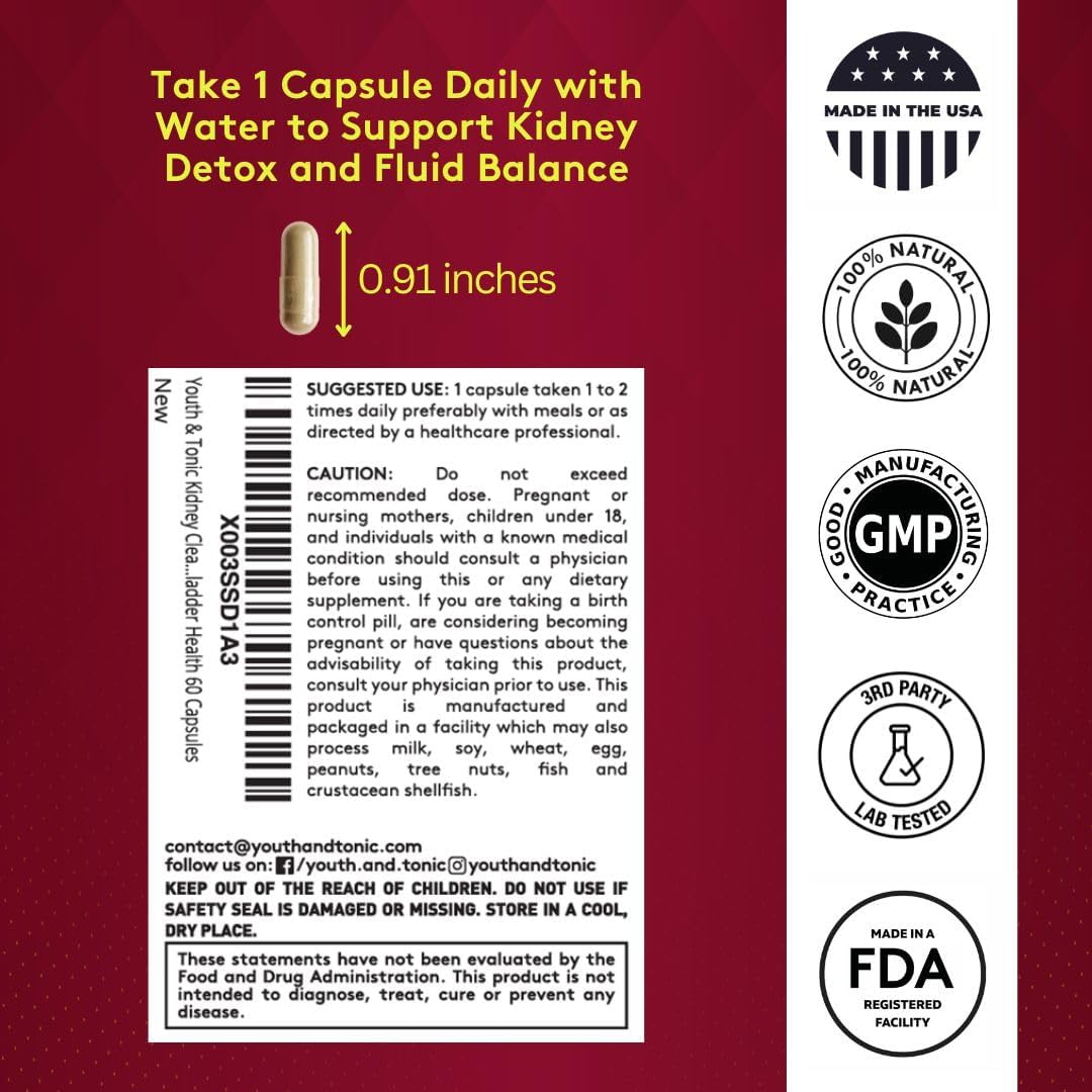 Kidney Cleanse Detox Capsules for Youthful Urinary Tract & Bladder Health - 60 Capsules