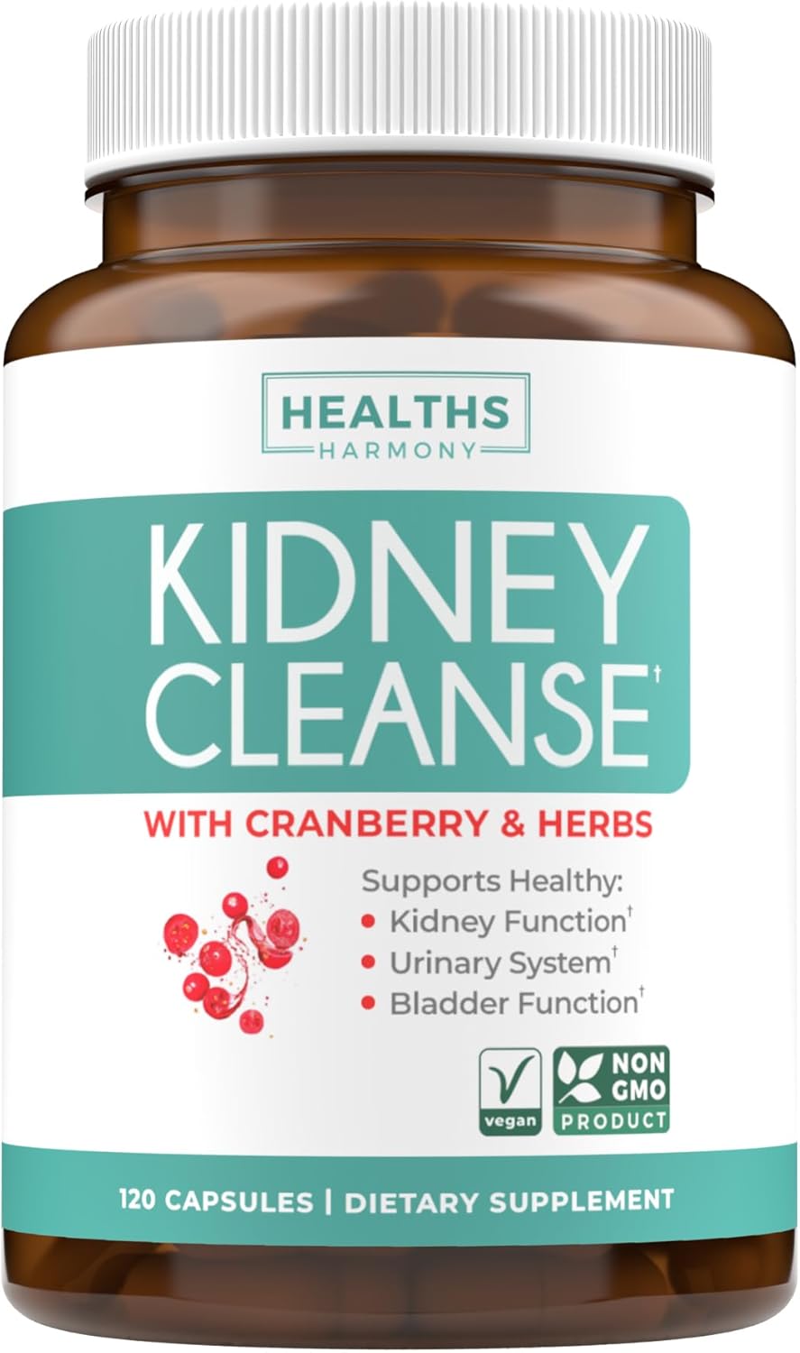 Kidney Cleanse Detox & Repair Supplement - Supports Urinary Tract Health - Powerful Cranberry Extract & Natural Herbs - 120 Vegetarian Capsules