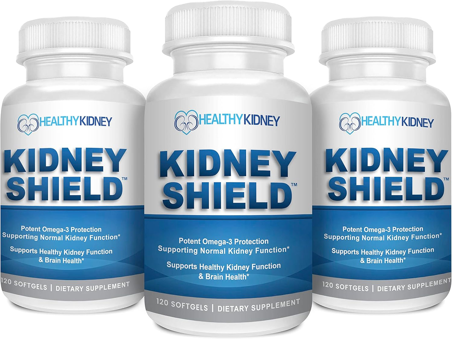 Kidney Shield Supplement - Support Normal Kidney Function & Health - 120 Capsules - Omega 3 - 3 Pack