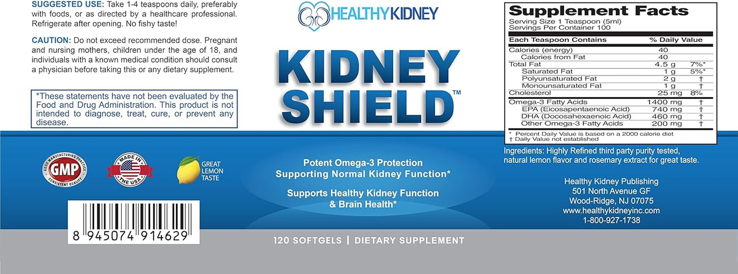 Kidney Shield Supplement - Support Normal Kidney Function & Health - 120 Capsules - Omega 3 - 3 Pack