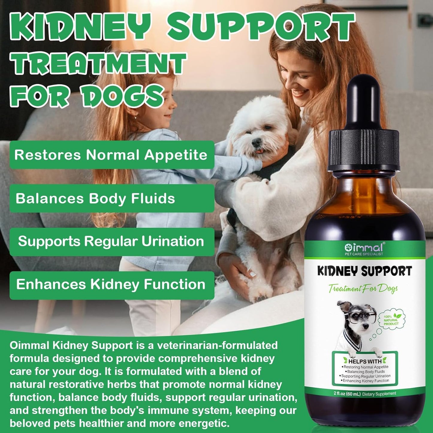 Kidney Support Herbal Supplement Drops for Dogs - Promotes Healthy Kidney Function & Urinary Tract Health, Restores Appetite - 2 oz