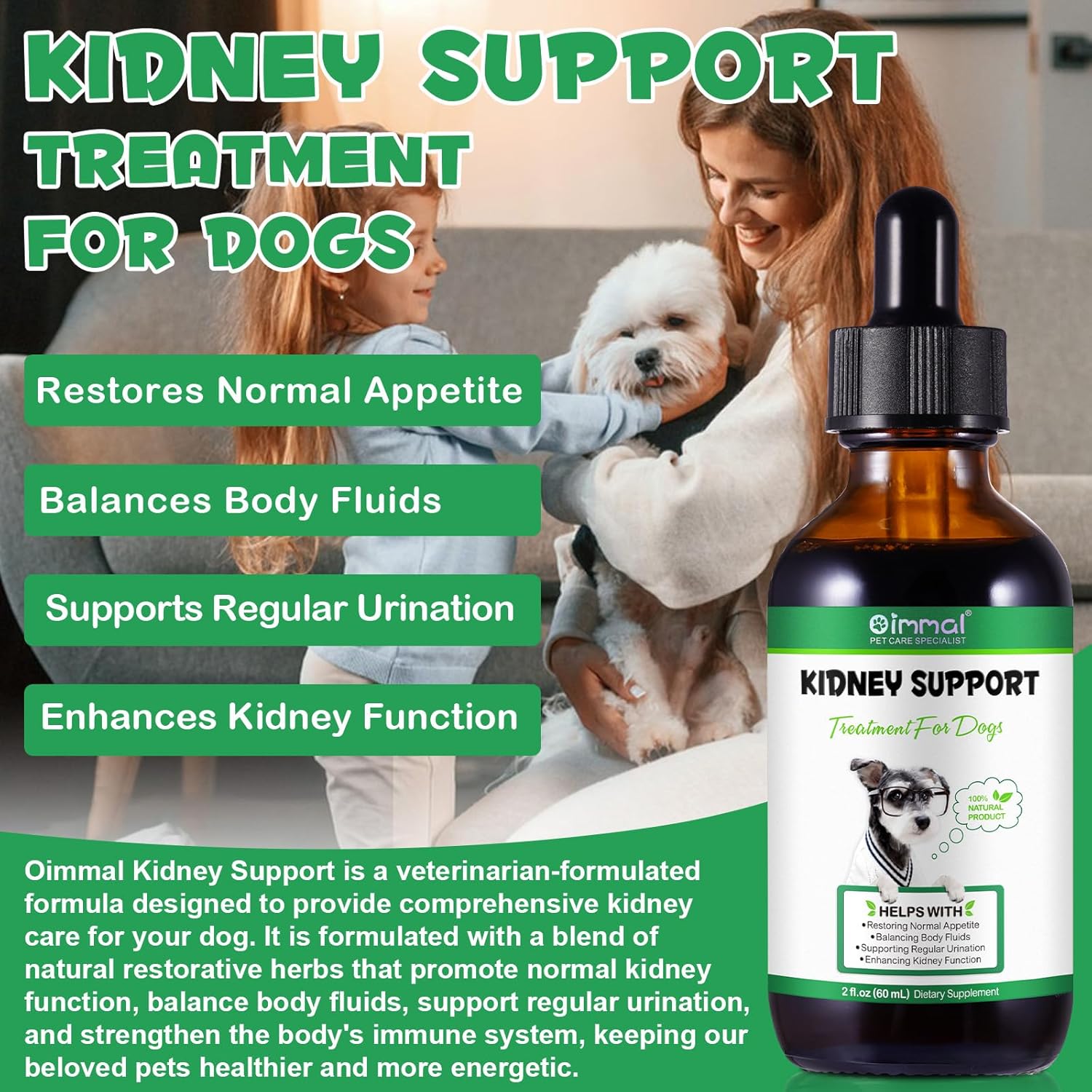 Kidney Support Herbal Supplement Drops for Dogs - Promotes Healthy Kidney Function & Urinary Tract Health, Restores Appetite - 2 oz