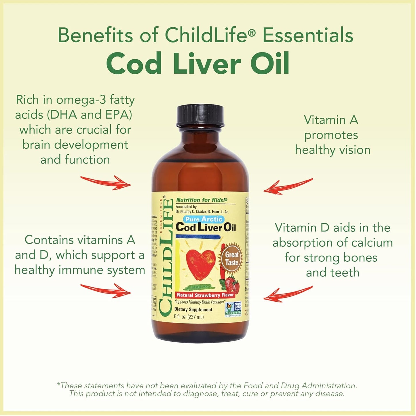 Kids Arctic Cod Liver Oil Liquid with DHA, EPA, Omega-3 Fatty Acids - Strawberry Flavor, 8 fl oz