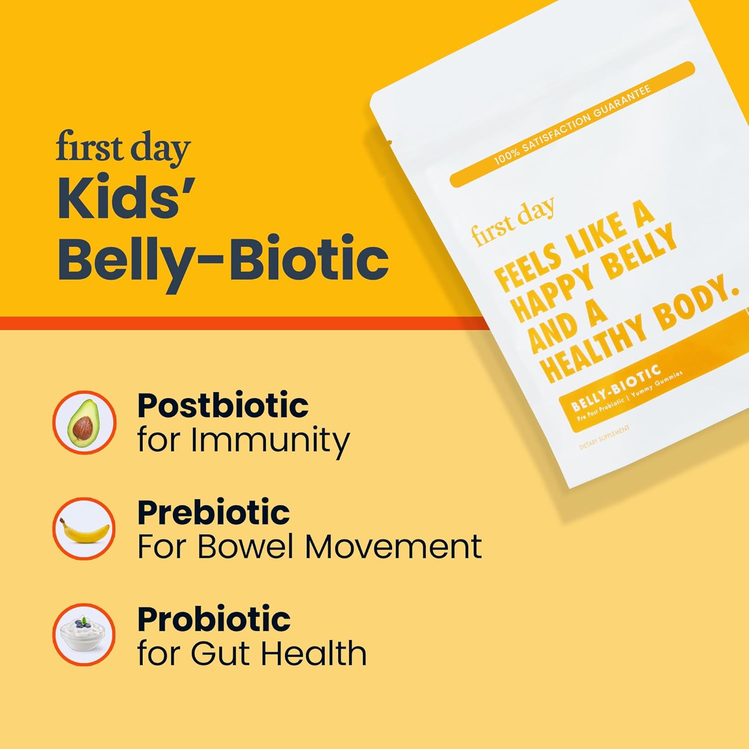 Kids' Belly-Biotic Tribiotic Gummies: Prebiotic, Probiotic, & Postbiotic Support for Gut Health & Immune Function - 60-Day Supply