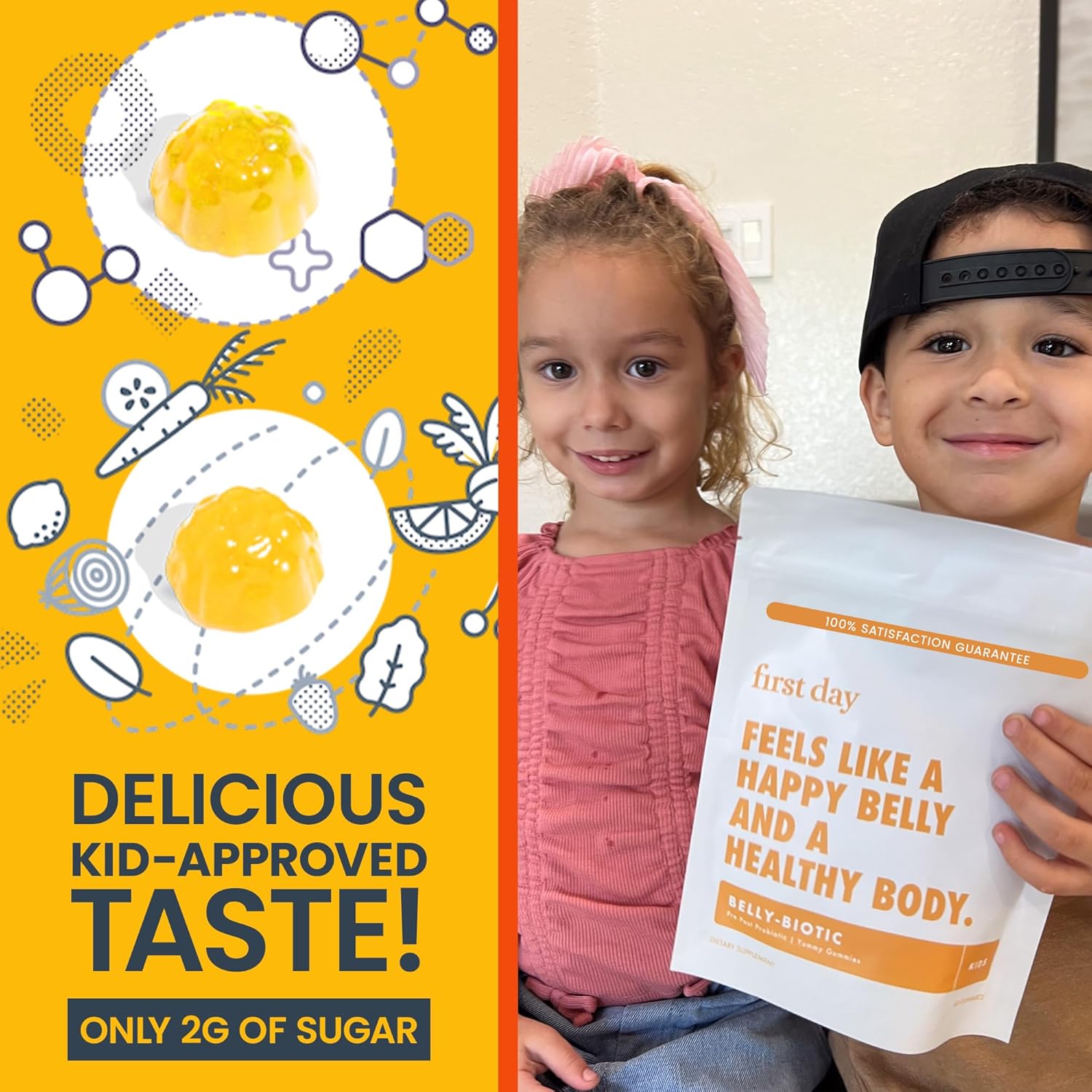 Kids' Belly-Biotic Tribiotic Gummies: Prebiotic, Probiotic, & Postbiotic Support for Gut Health & Immune Function - 60-Day Supply