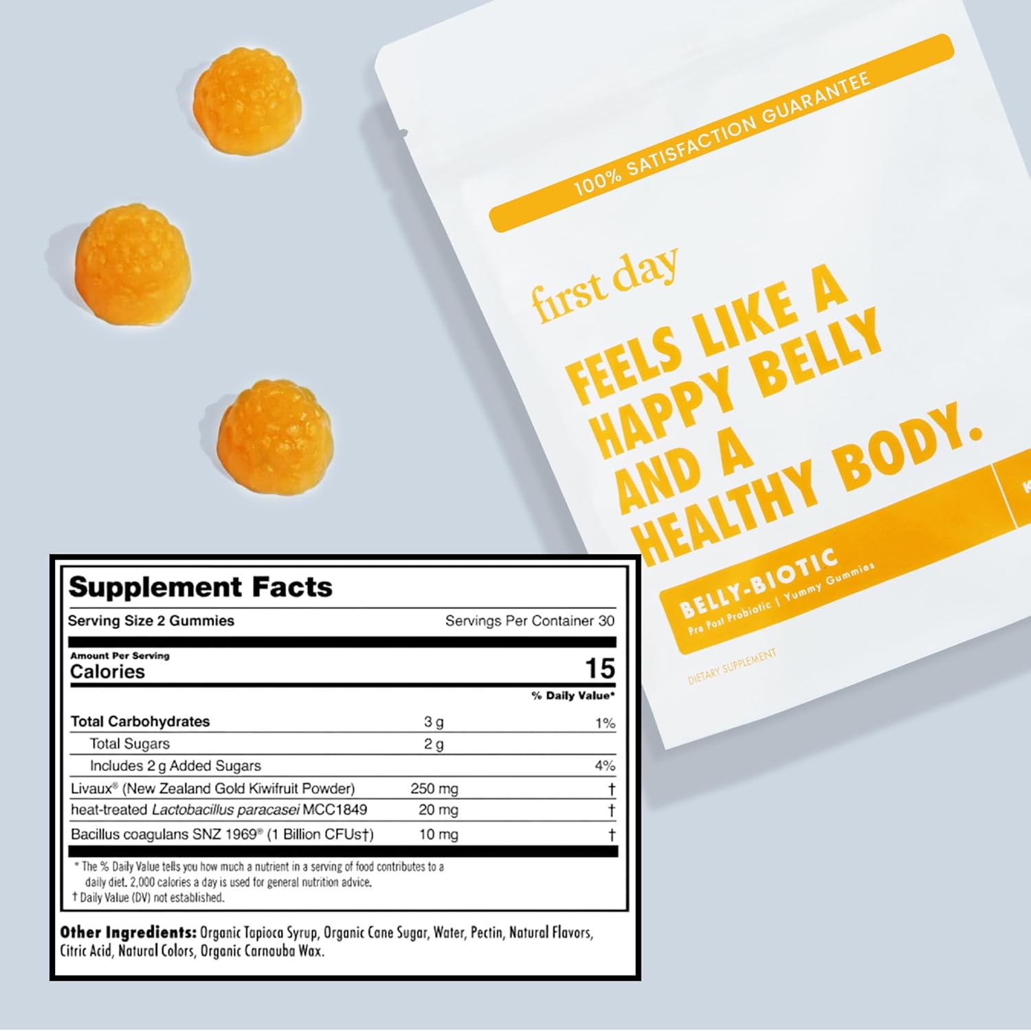 Kids' Belly-Biotic Tribiotic Gummies: Prebiotic, Probiotic, & Postbiotic Support for Gut Health & Immune Function - 60-Day Supply